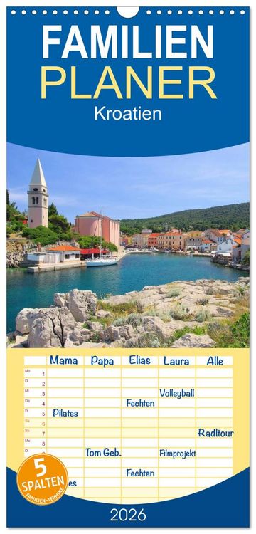 Produktbild: Familienplaner 2026 - Kroatien mit 5 Spalten (Wandkalender, 21 x 45 cm) CALVENDO
