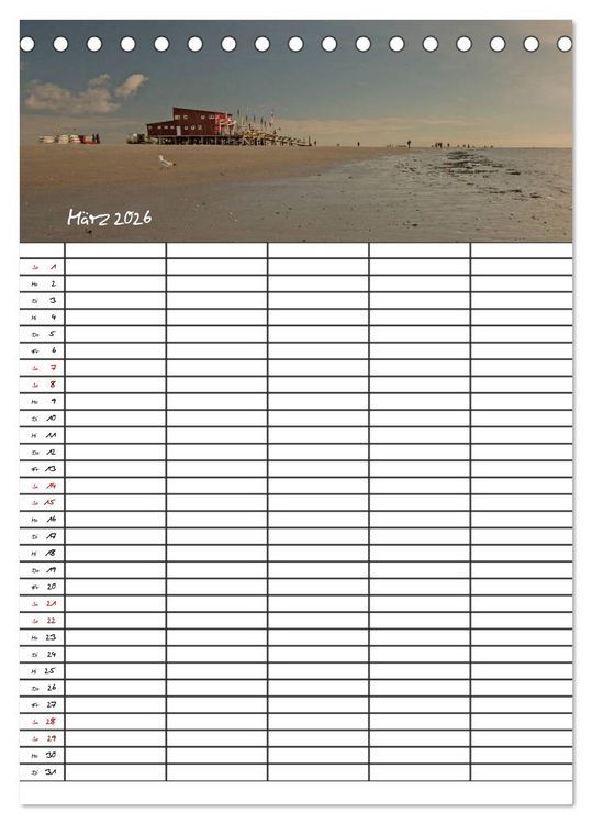 Produktbild: St. Peter Ording Familienplaner (Tischkalender 2026 DIN A5 hoch), CALVENDO Monatskalender