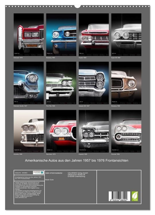 Produktbild: Amerikanische Autos aus den Jahren 1957 bis 1976 Frontansichten (hochwertiger Premium Wandkalender 2026 DIN A2 hoch), Kunstdruck in Hochglanz