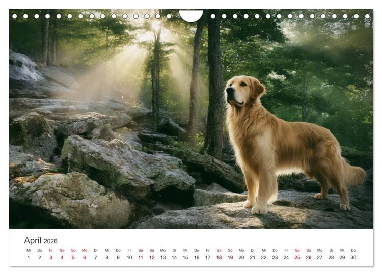 Produktbild: Herz aus Gold - Retriever zum Verlieben (Wandkalender 2026 DIN A4 quer), CALVENDO Monatskalender