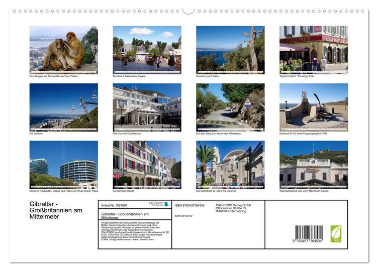Produktbild: Gibraltar - Gro&szlig;britannien am Mittelmeer (hochwertiger Premium Wandkalender 2026 DIN A2 quer), Kunstdruck in Hochglanz
