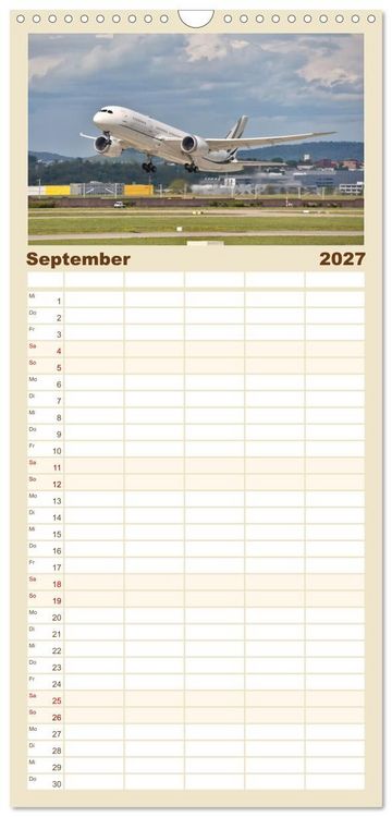 Produktbild: Familienplaner 2027 - Flugzeuge auf Europas Flugh&auml;fen mit 5 Spalten (Wandkalender, 21 x 45 cm) CALVENDO