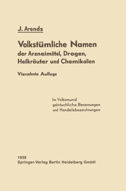 Produktbild: Volkst&uuml;mliche Namen der Arzneimittel, Drogen, Heilkr&auml;uter und Chemikalien