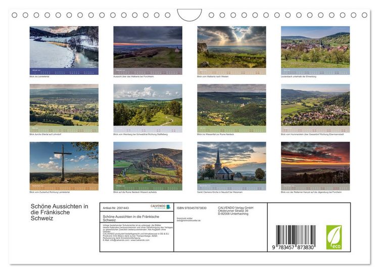 Produktbild: Sch&ouml;ne Aussichten in die Fr&auml;nkische Schweiz (Wandkalender 2026 DIN A4 quer), CALVENDO Monatskalender