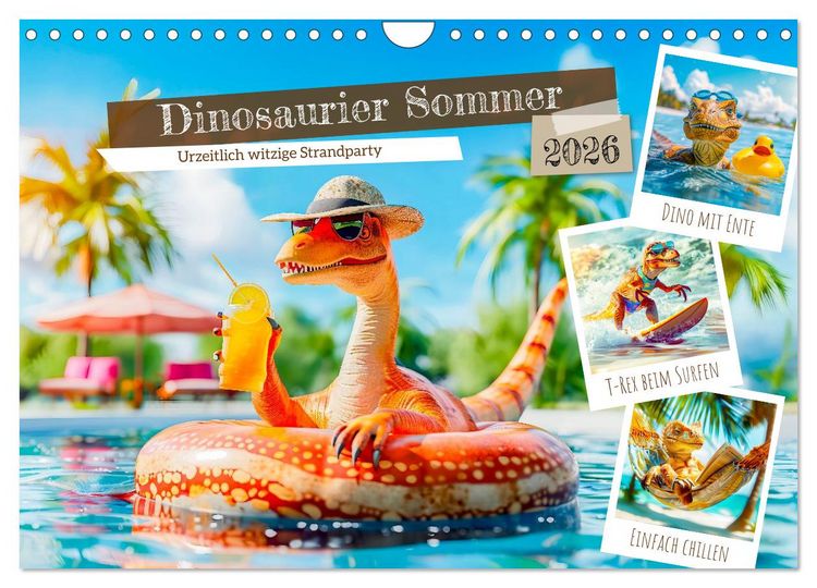 Produktbild: Dinosaurier Sommer - Urzeitlich witzige Strandparty (Wandkalender 2026 DIN A4 quer), CALVENDO Monatskalender