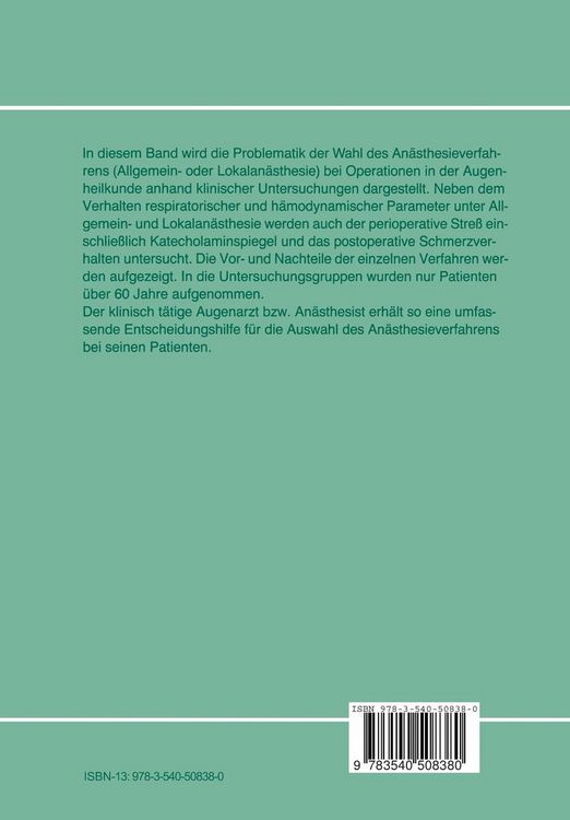 Produktbild: Anaesthesie in der Augenheilkunde