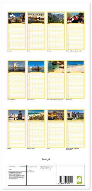 Produktbild: Familienplaner 2026 - Portugal mit 5 Spalten (Wandkalender, 21 x 45 cm) CALVENDO