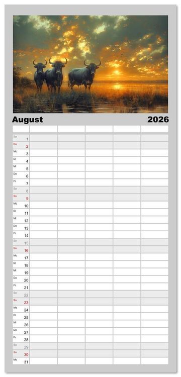 Produktbild: Familienplaner 2026 - Wilde Rinder mit 5 Spalten (Wandkalender, 21 x 45 cm) CALVENDO