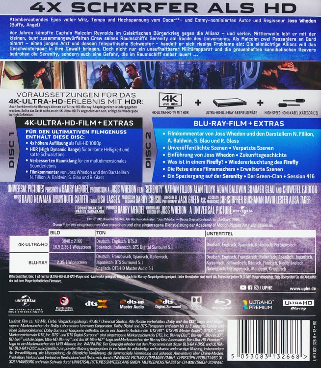 Produktbild: Serenity - Flucht in neue Welten (4K Ultra HD) (+ Blu-ray 2D)