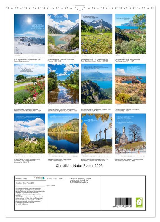 Produktbild: Christliche Natur-Poster 2026 (Wandkalender 2026 DIN A3 hoch), CALVENDO Monatskalender