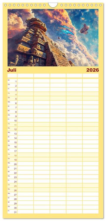 Produktbild: Familienplaner 2026 - Sternenkrieger - Science Fiction Visionen der Maya und Azteken mit 5 Spalten (Wandkalender, 21 x 45 cm) CALVENDO
