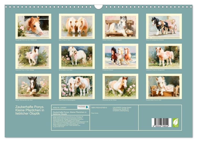 Produktbild: Zauberhafte Ponys. Kleine Pferdchen in lieblicher &Ouml;loptik (Wandkalender 2027 DIN A3 quer), CALVENDO Monatskalender