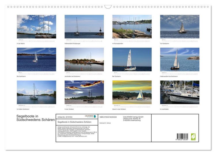 Produktbild: Segelboote in S&uuml;dschwedens Sch&auml;ren (Wandkalender 2026 DIN A2 quer), CALVENDO Monatskalender