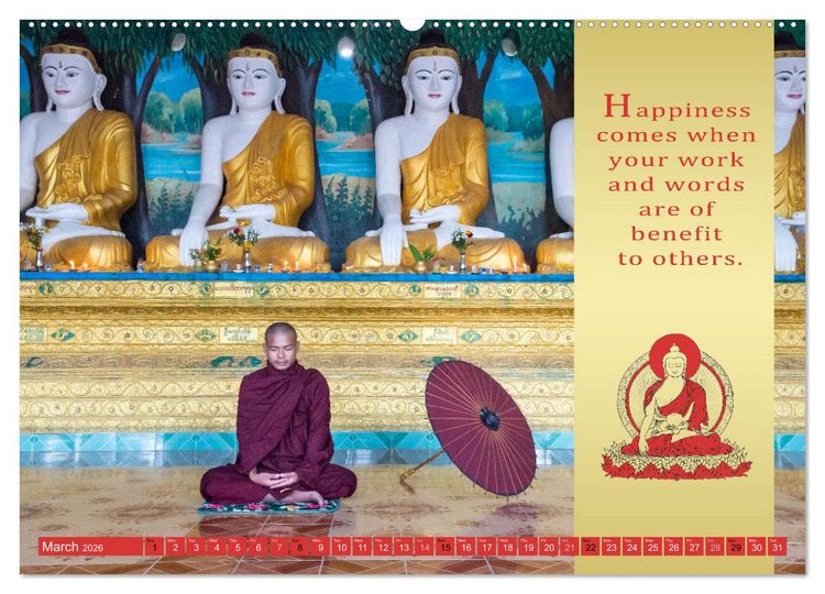 Produktbild: BUDDHIST WISDOMS - THE RED UMBRELLA (High Quality Premium Wall Calendar 2026 DIN A2 landscape),CALVENDO 12 Month Wall Calendar
