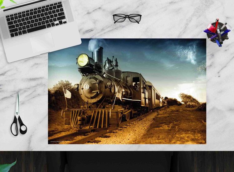 Produktbild: Cover-your-desk Schreibtischunterlage f&uuml;r Kinder und Erwachsene Lokomotive schwarz, aus hochwertigem Vinyl , 60 x 40 cm