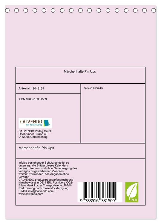 Produktbild: M&auml;rchenhafte Pin Ups (Tischkalender 2026 DIN A5 hoch), CALVENDO Monatskalender