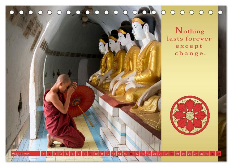 Produktbild: BUDDHIST WISDOMS - THE RED UMBRELLA (Desk Calendar 2026 DIN A5 landscape), CALVENDO 12 Month DeskCalendar