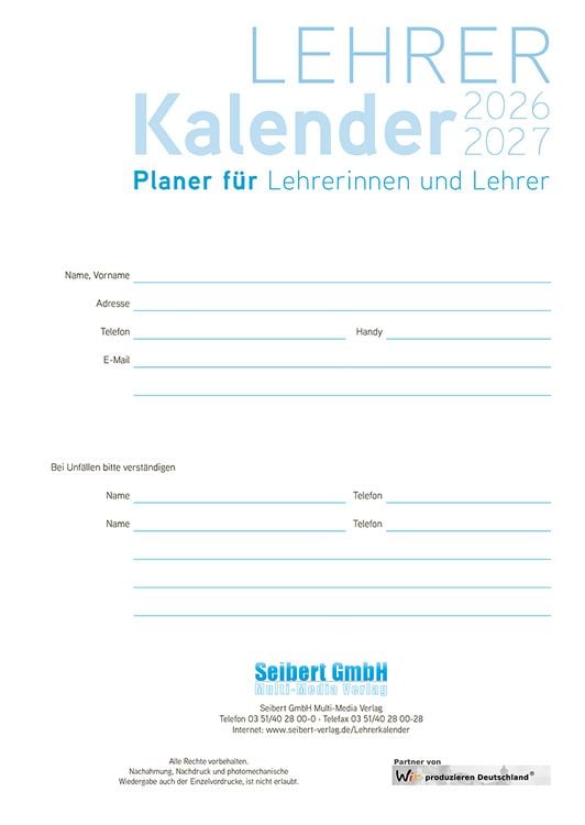 Produktbild: Lehrerkalender - Planer f&uuml;r Lehrerinnen und Lehrer 2026/27