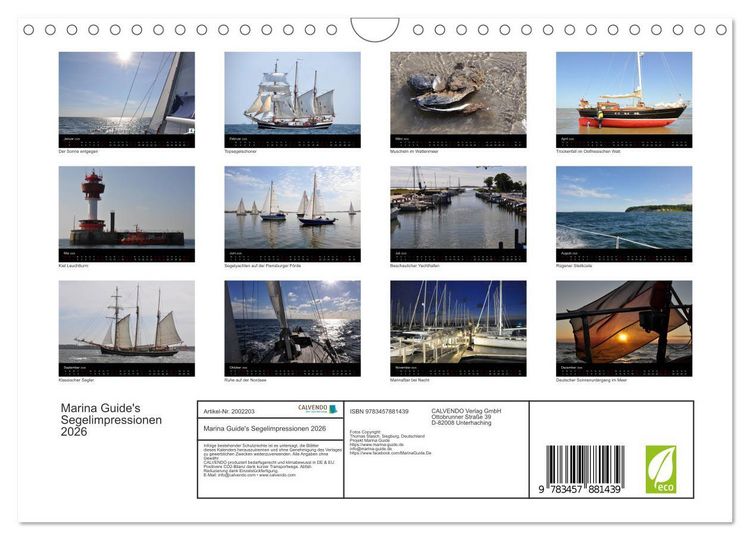 Produktbild: Marina Guide's Segelimpressionen 2026 (Wandkalender 2026 DIN A4 quer), CALVENDO Monatskalender