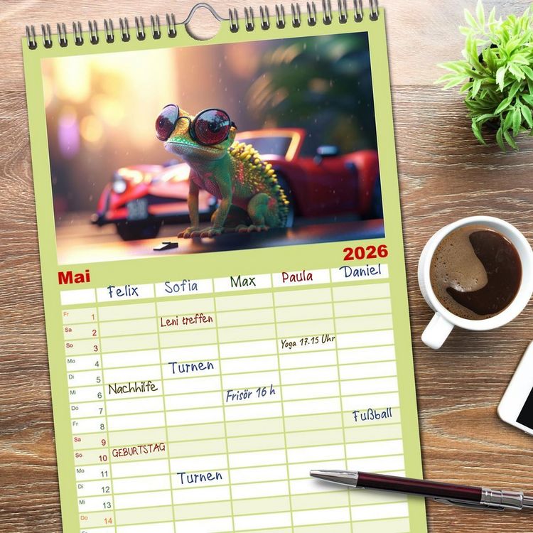 Produktbild: Familienplaner 2026 - Cham&auml;leon-Verwandlungen. Ein Jahr voller Ver&auml;nderungen mit 5 Spalten (Wandkalender, 21 x 45 cm) CALVENDO