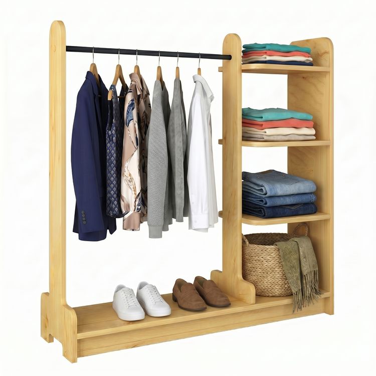 Produktbild: Holz Kleiderst&auml;nder mit Regal & Stange Lempu L