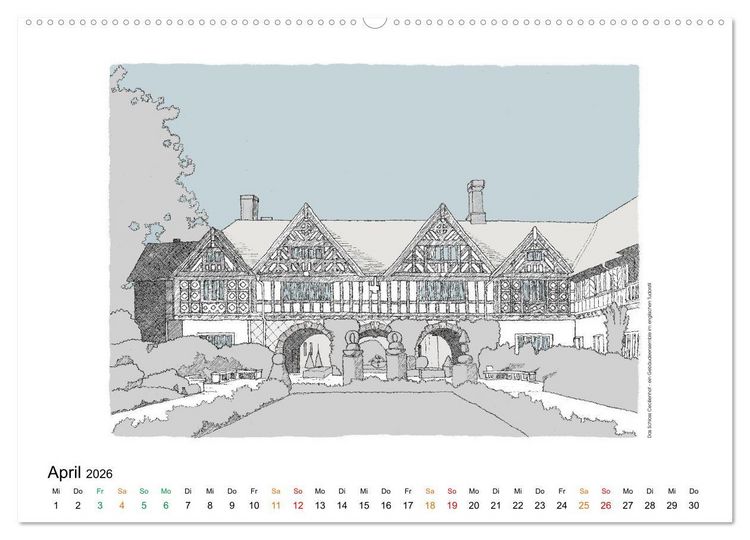 Produktbild: Potsdamer Sehensw&uuml;rdigkeiten in Ink und Farbe (hochwertiger Premium Wandkalender 2026 DIN A2 quer), Kunstdruck in Hochglanz