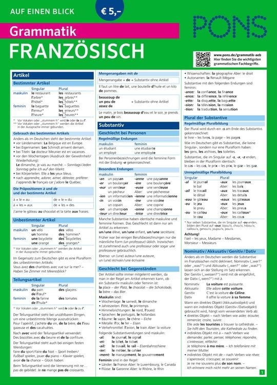 Produktbild: PONS Grammatik auf einen Blick Franz&ouml;sisch