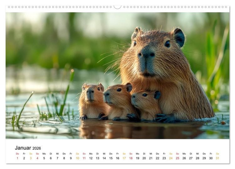 Produktbild: Capybara - liebenswertes gro&szlig;es Wasserschwein (hochwertiger Premium Wandkalender 2026 DIN A2 quer), Kunstdruck in Hochglanz