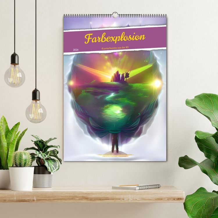 Produktbild: Farbexplosion - Kunterbuntes aus der KI (Wandkalender 2026 DIN A2 hoch), CALVENDO Monatskalender