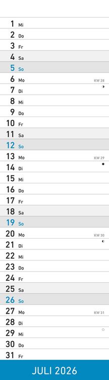 Produktbild: Streifenplaner Mini BLAU 2026 - Streifenkalender - Wandplaner - Küchen-Kalender - 9,5x33