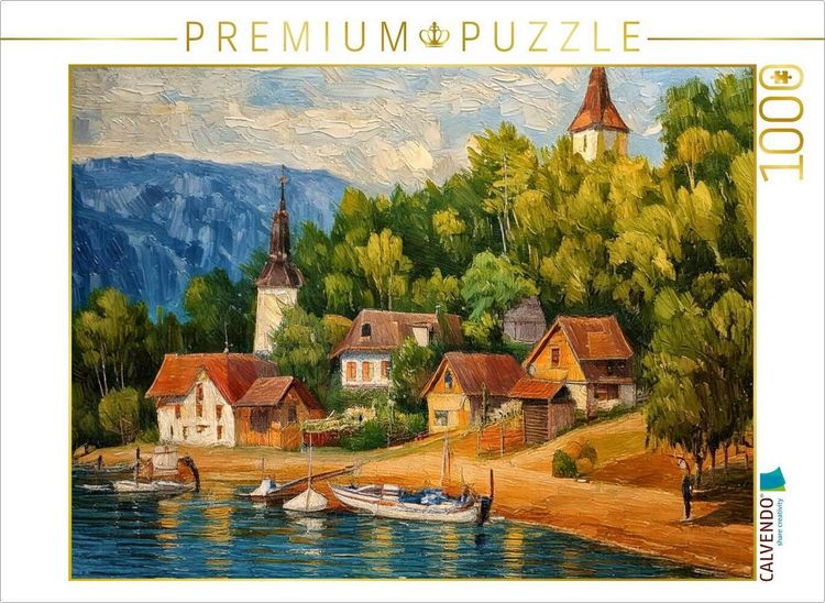 Produktbild: CALVENDO Puzzle Dorf an einem kleinen Badesee | 1000 Teile Lege-Gr&ouml;&szlig;e 64x48cm Foto-Puzzle f&uuml;r gl&uuml;ckliche Stunden