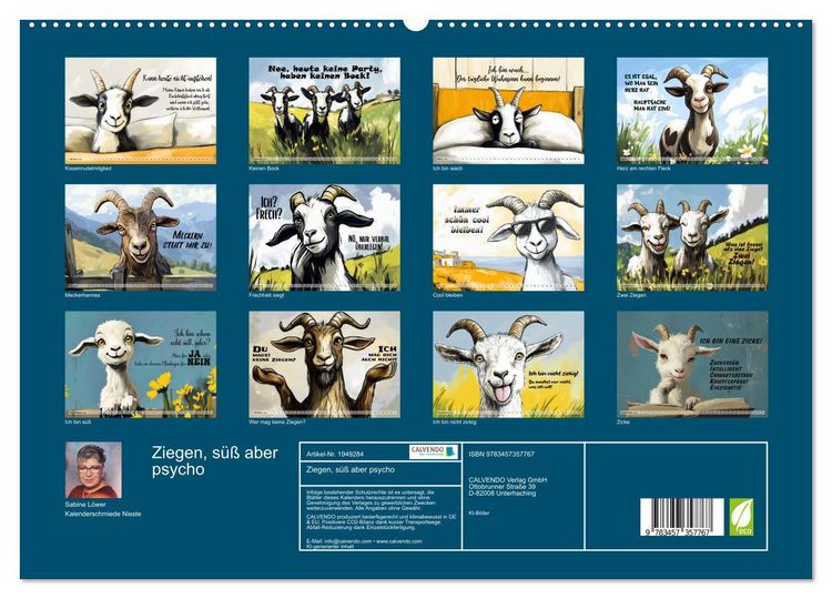 Produktbild: Ziegen, s&uuml;&szlig; aber psycho (hochwertiger Premium Wandkalender 2026 DIN A2 quer), Kunstdruck in Hochglanz