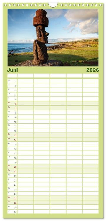Produktbild: Familienplaner 2026 - Die Osterinsel &ndash; Mythen, Moai und wilde Sch&ouml;nheit mit 5 Spalten (Wandkalender, 21 x 45 cm) CALVENDO
