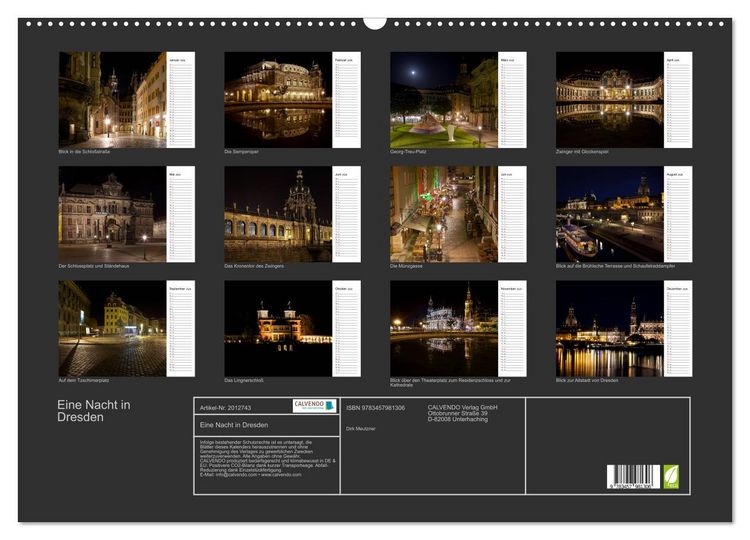 Produktbild: Eine Nacht in Dresden (Wandkalender 2026 DIN A2 quer), CALVENDO Monatskalender
