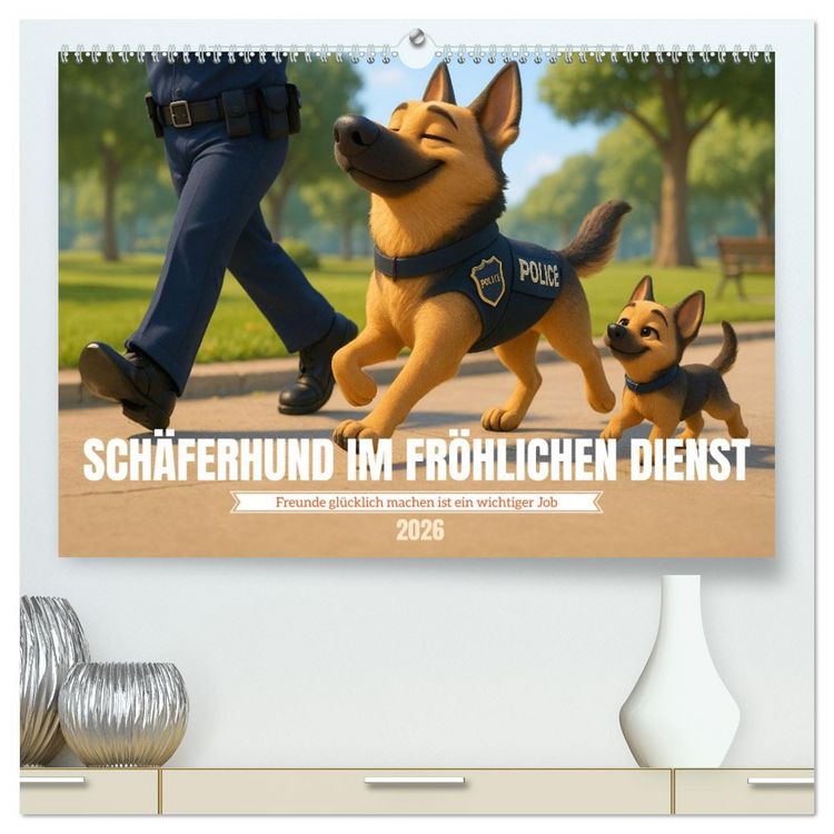 Produktbild: Sch&auml;ferhund im fr&ouml;hlichen Dienst (hochwertiger Premium Wandkalender 2026 DIN A2 quer), Kunstdruck in Hochglanz