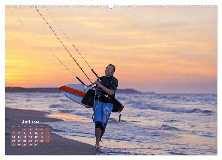 Produktbild: Kitesurfen: Mit Drachen am Meer (Wandkalender 2026 DIN A2 quer), CALVENDO Monatskalender