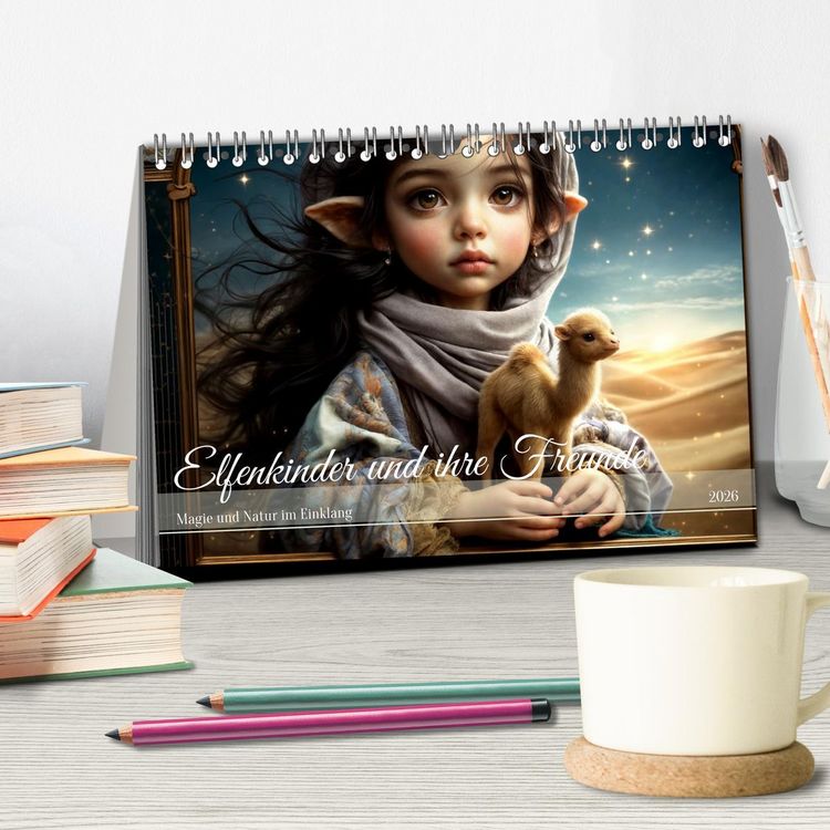 Produktbild: Elfenkinder und ihre Freunde - Magie und Natur im Einklang (Tischkalender 2026 DIN A5 quer), CALVENDO Monatskalender