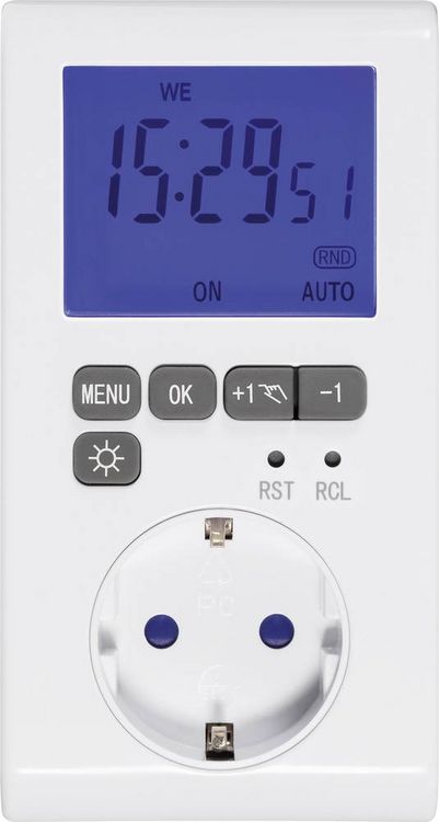 Produktbild: Sygonix SY-3057190 Steckdosen-Zeitschaltuhr digital Wochenprogramm 3680 W IP20 Countdown-Funktion, Timer-Funktion