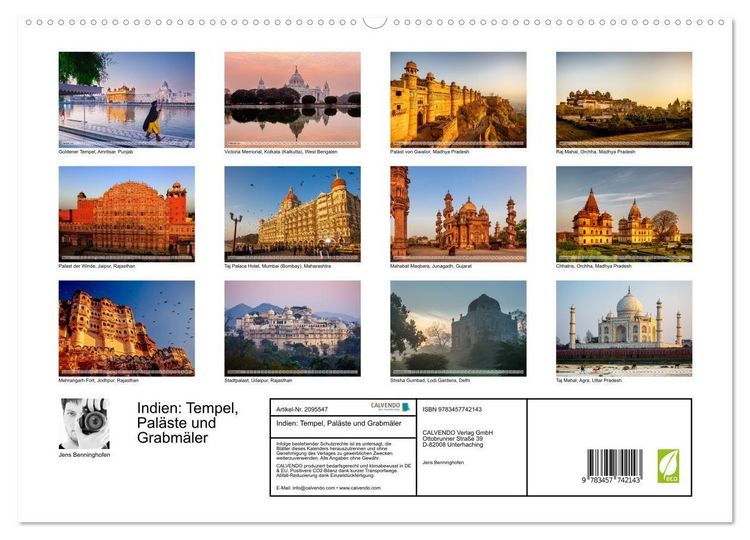 Produktbild: Indien: Tempel, Pal&auml;ste und Grabm&auml;ler (hochwertiger Premium Wandkalender 2026 DIN A2 quer), Kunstdruck in Hochglanz