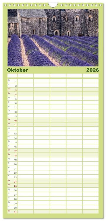Produktbild: Familienplaner 2026 - Provence romantique mit 5 Spalten (Wandkalender, 21 x 45 cm) CALVENDO