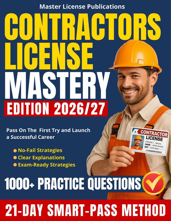 Produktbild: Contractors License Mastery: The 21-Day SMART-PASS Method with 1000+ Practice Questions, Clear Explanations and No-Fail Strategies to Help You Pass on
