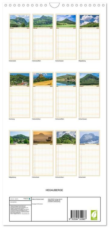 Produktbild: Familienplaner 2027 - HEGAUBERGE mit 5 Spalten (Wandkalender, 21 x 45 cm) CALVENDO