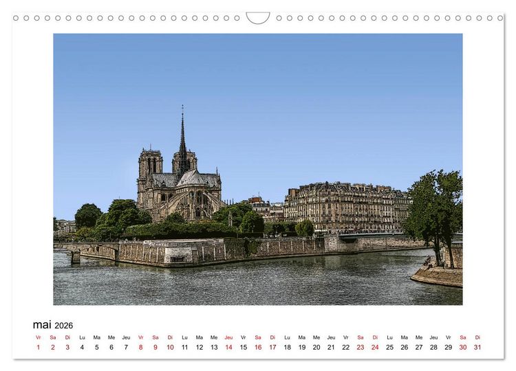 Produktbild: Notre-Dame de Paris en Cartoon (Calendrier mural 2026 DIN A3 vertical), CALVENDO calendrier mensuel