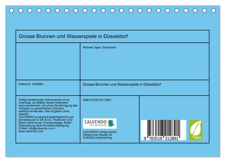 Produktbild: Grosse Brunnen und Wasserspiele in D&uuml;sseldorf (Tischkalender 2026 DIN A5 quer), CALVENDO Monatskalender