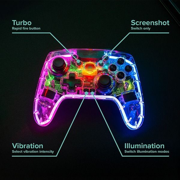 Produktbild: SPEEDLINK RAIT NX RGB Gamepad - Wireless/Wired - for PC/Android/Switch OLED/Lite, clear transparent