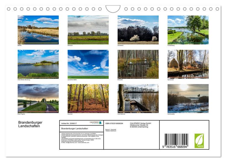 Produktbild: Brandenburger Landschaften (Wandkalender 2026 DIN A4 quer), CALVENDO Monatskalender