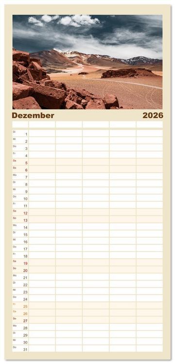 Produktbild: Familienplaner 2026 - Chile - Die stille Kraft der Atacama mit 5 Spalten (Wandkalender, 21 x 45 cm) CALVENDO