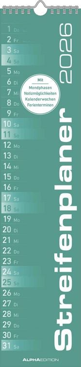 Produktbild: Streifenplaner MINT 2026 - Streifenkalender - Wandplaner - Küchen-Kalender - 11,3x49,5