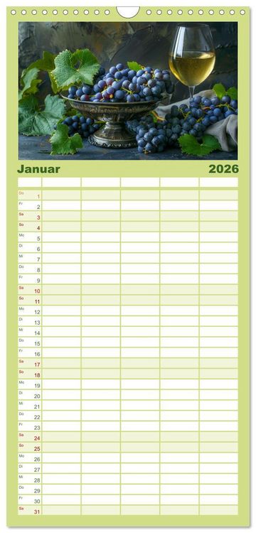 Produktbild: Familienplaner 2026 - Wein begeistert mit 5 Spalten (Wandkalender, 21 x 45 cm) CALVENDO
