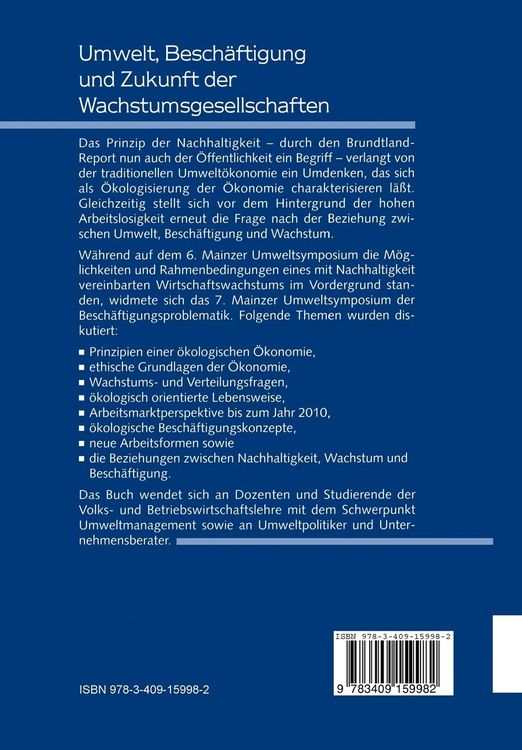 Produktbild: Umwelt, Besch&auml;ftigung und Zukunft der Wachstumsgesellschaften